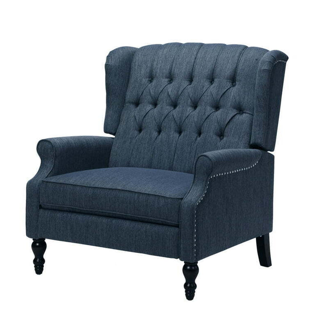 Noble House Khalid Oversized Fabric Push Back Recliner, Navy Blue