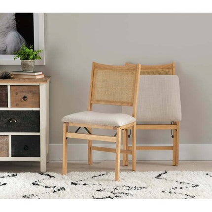 Riviera Rattan Back Folding Chair with Upholstered Seat, Natural