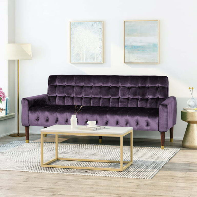 Noble House Gracelynn Tufted Velvet Sofa, Blackberry