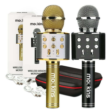 Mockins Black & Gold Handheld Microphones | 2-Pack | Built in Bluetooth Speaker
