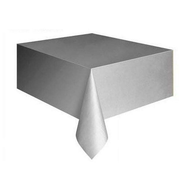 Way to Celebrate! Silver Plastic Party Tablecloths, 108 x 54in