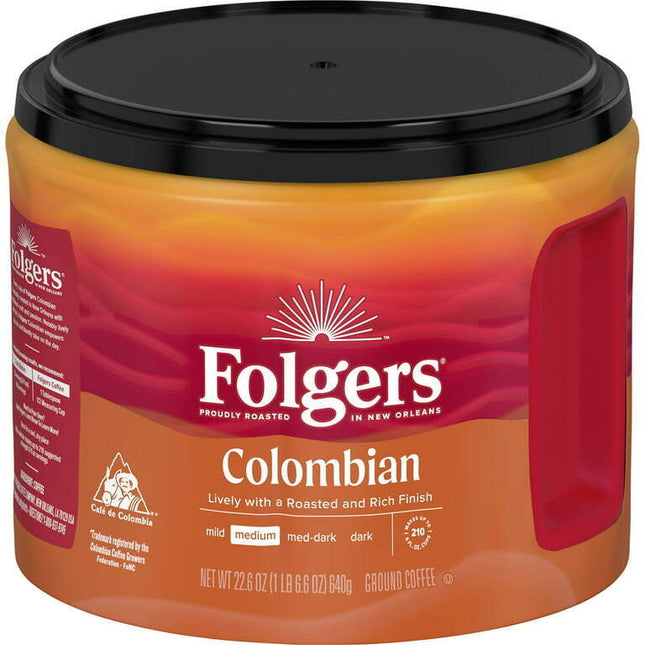 Folgers Colombian Coffee, Medium Roast Ground Coffee, 22.6 Ounce Canister