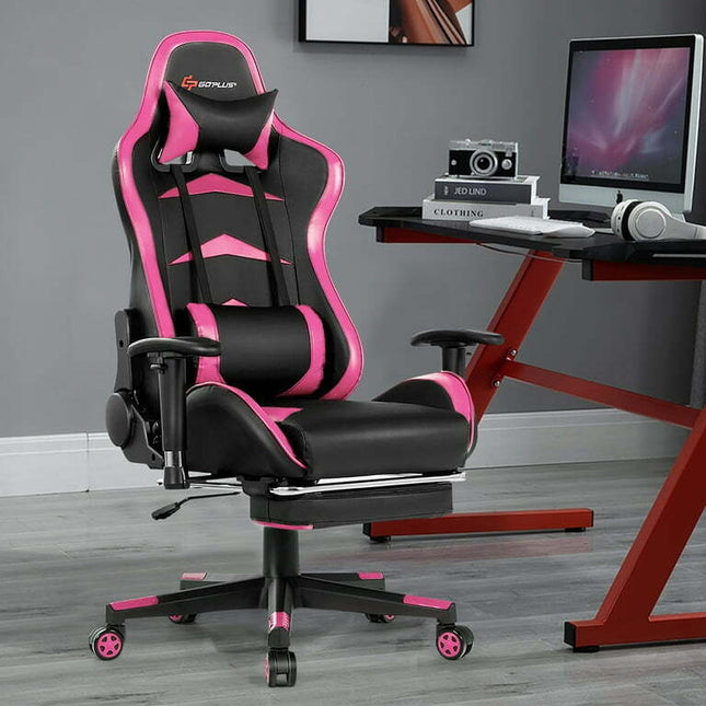 Goplus Massage Gaming Chair Reclining Swivel Racing Office Chair with Footrest