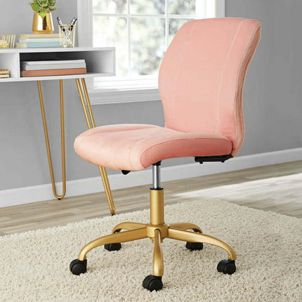 Mainstays Plush Velvet Office Chair, Pearl Blush
