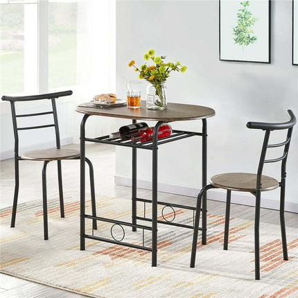 Alden Design 3pcs Wooden Dining Set with Round Table and Chairs, Drift Brown