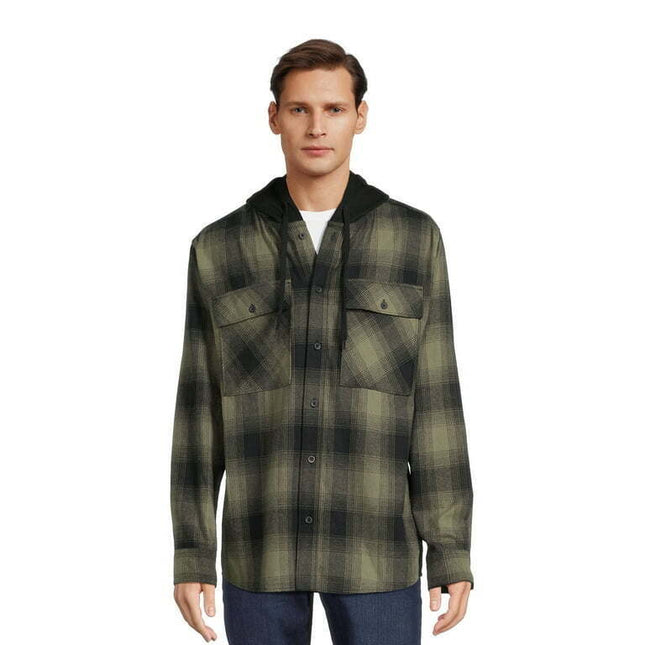 No Boundaries Men's & Big Men's Hooded Flannel Shirt, Sizes XS-5XL