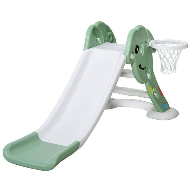 Qaba Indoor/Outdoor Kids Toy Slide with Triangle Design & Basketball Hoop, Green