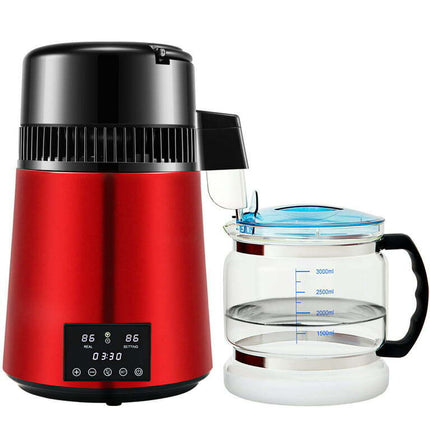 BENTISM 4L Water Distiller Distilled Water Maker 1 L/H w/ Timing Dual Temp Red