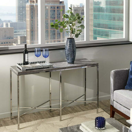 Weston Home Eevi Glam Sofa Table with Grey Faux Marble Top, Chrome