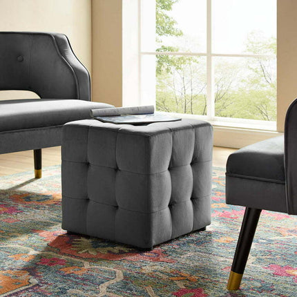 Modway Contour Tufted Cube Performance Velvet Ottoman in Gray