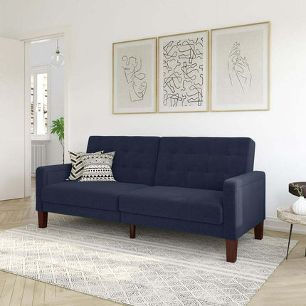 Better Homes & Gardens Porter Fabric Tufted Futon, Navy Linen