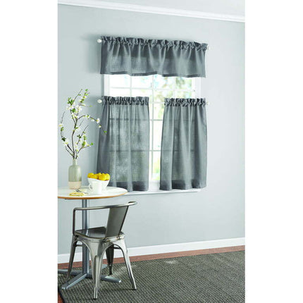 Mainstays 3 Piece Gray Light Filtering Rod Pocket Kitchen Curtain Set, 56" x 36"