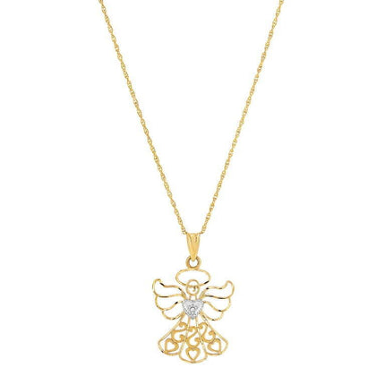 Brilliance Fine Jewelry 10K Yellow Gold Filigree Angel with Rhodium Pendant,18"