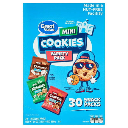 Great Value Mini Cookies Variety Pack, 1 oz, 30 Count