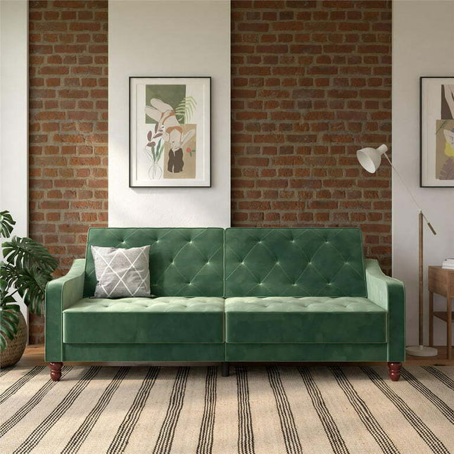 Novogratz Vintage Tufted Split Back Futon, Light Green Velvet