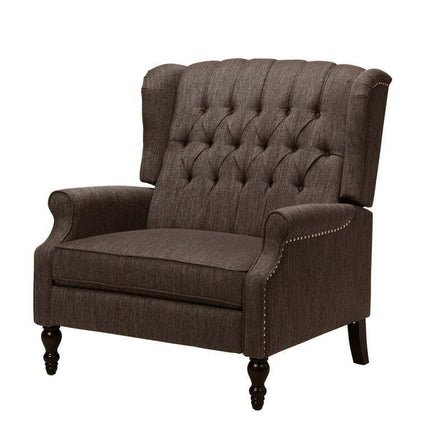 Noble House Khalid Oversized Wingback Tufted Fabric Push Back Recliner, Brown