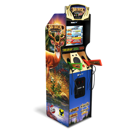 Arcade1Up Big Buck Hunter Pro Deluxe Arcade Machine, 5-Foot Stand-Up Cabinet, 4 Games, 17-Inch Screen, 2 Light Pump Action Rifle Included