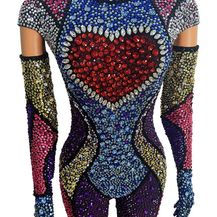 Rhinestone Women's Hand Made Body Suit