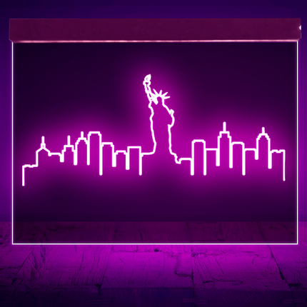 Neon Light Signs NYC Skyline Skyscrapper Statue of Liberty