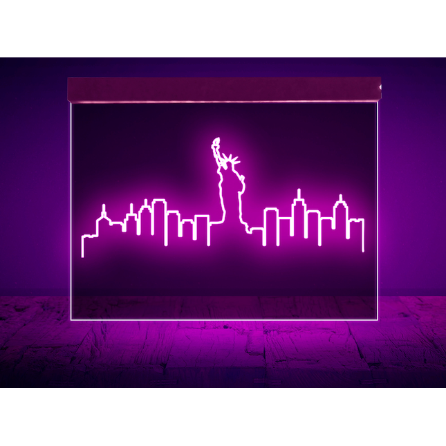 Neon Light Signs NYC Skyline Skyscrapper Statue of Liberty
