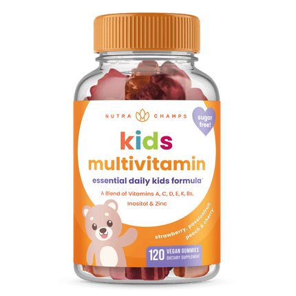 NutraChamps Kids Multivitamin Gummies | Multivitamin for Kids | Sugar Free Kids Vitamins | Vegan & Non-GMO | Gluten Free | Strawberry, Passionfruit, Peach & Cherry | 120 Gummy Vitamins for Kids