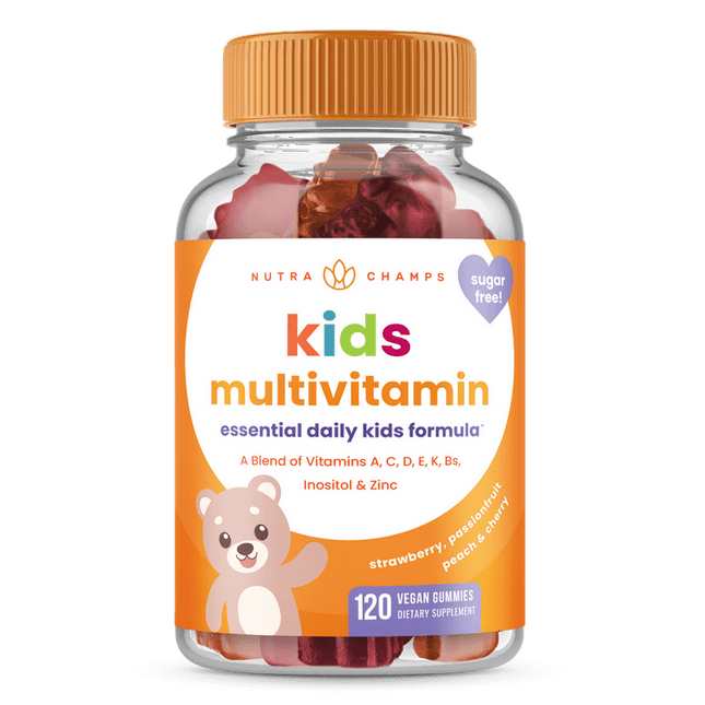 NutraChamps Kids Multivitamin Gummies | Multivitamin for Kids | Sugar Free Kids Vitamins | Vegan & Non-GMO | Gluten Free | Strawberry, Passionfruit, Peach & Cherry | 120 Gummy Vitamins for Kids