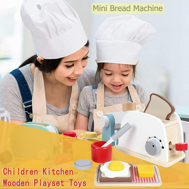 Tarmeek Children Kitchen Wooden Playset Toys,Kitchen Utensils Set Wooden Bread maker Christmas Gifts for Kids 3-12Y