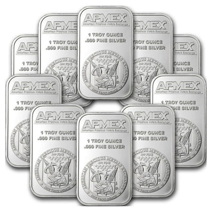 1 oz Silver Bar - APMEX (Lot of 10 Bars)