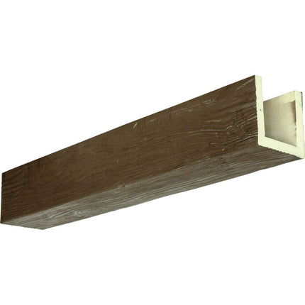 10"W x 10"H x 24'L 3-Sided (U-beam) Sandblasted Endurathane Faux Wood Ceiling Beam, Natural Mahogany