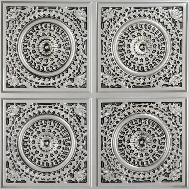 117-Grandma's Doilies Quartet 2 ft. x 2 ft. PVC Glue-up in Ceiling Tile in Antique Silver (4 Sq.ft) - 1 Piece