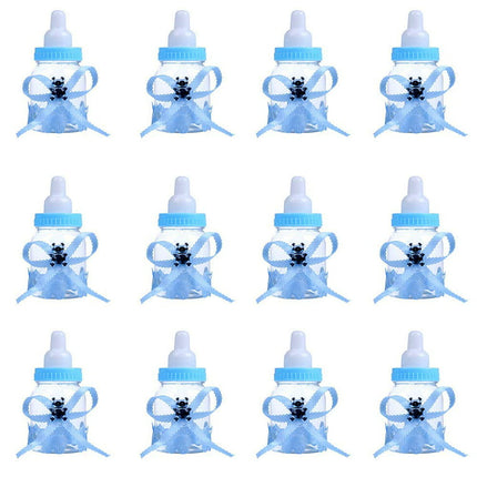 12PCS Baby Bottle Shower Favor, Plastic Candy Bottles, Baby Shower Decorations/Supplies for Boys Girls Babies Baptism Birthday Party, Blue