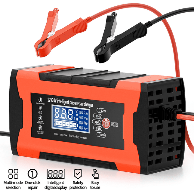 12V/10A 24V/5A Car Battery Charger, Battery Maintainer with LCD Display, Fully-Auto Smart Pulse Repair Charger, Maintainer Trickle Charger for Car Truck Motorcycle Lawn Mower Boat Lead Acid Battery