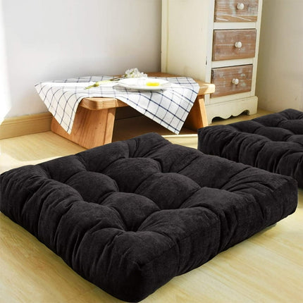 Bybyme Square Thicken Floor Cushion,Cotton Linen Thick Meditation Pillow ,21x21 Inch,Black