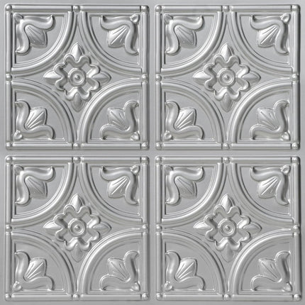 148-Tiny Tulips 2 ft. x 2 ft. PVC Glue-up Ceiling Panel in Silver (4 sq.ft) - 1 Piece