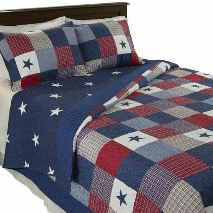 Quilted Blanket Red White Blue Bedspread Twin Queen King