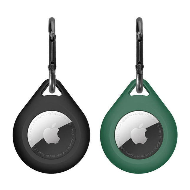 2 Pack Premium Silicone Airtag Apple Case, Airtag Keychain Holder, Anti-scratch Protective Cover, Anti-fall Airtag Accesseries, Protective Sleeve Cover Shell for Apple Airtag (Black & Green)