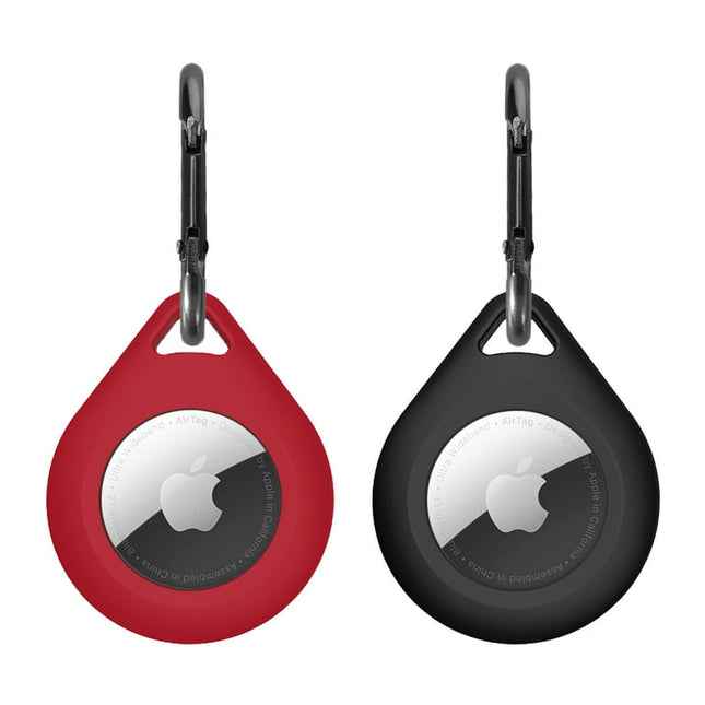 2 Pack Premium Silicone Airtag Apple Case, Airtag Keychain Holder, Anti-scratch Protective Cover, Anti-fall Airtag Accesseries, Protective Sleeve Cover Shell for Apple Airtag (Black & Wine Red)