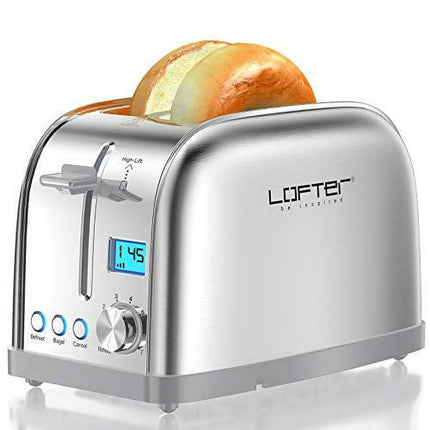 2 Slice Toaster, LOFTer Prime Rated Bagel Toasters with LCD Display, Stainless Steel Toaster with 7 Bread Settings with Bagel/Defrost/Reheat Function, 1.6" Wide Slots, Removable Crumb Tray,
