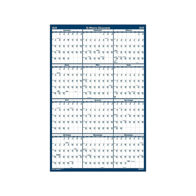 2024 House of Doolittle 24" x 37" Yearly Wet-Erase Wall Calendar White/Blue (396-24)