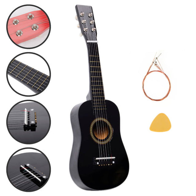 23" Acoustic Guitar Pick Strings Beginner Guitar Starter Kit with Strings & Pick for Kids Adult, Black