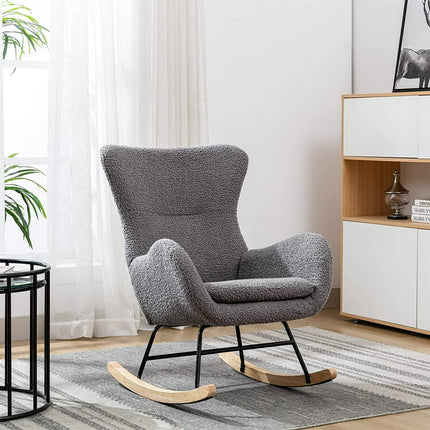 Ucloveria Small Rocking Accent Chair, Uplostered Glider Rocker Armchair for Baby Nursery, Comfy Side Chair for Living Room, Bedroom (Gray)