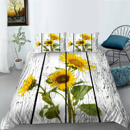 3/2 Piece Bedding Sets- Rustic Wood Sunflowers Duvet Quilt Cover Set for Childrens/Kids/Teens/Adults，Twin (68"x86")