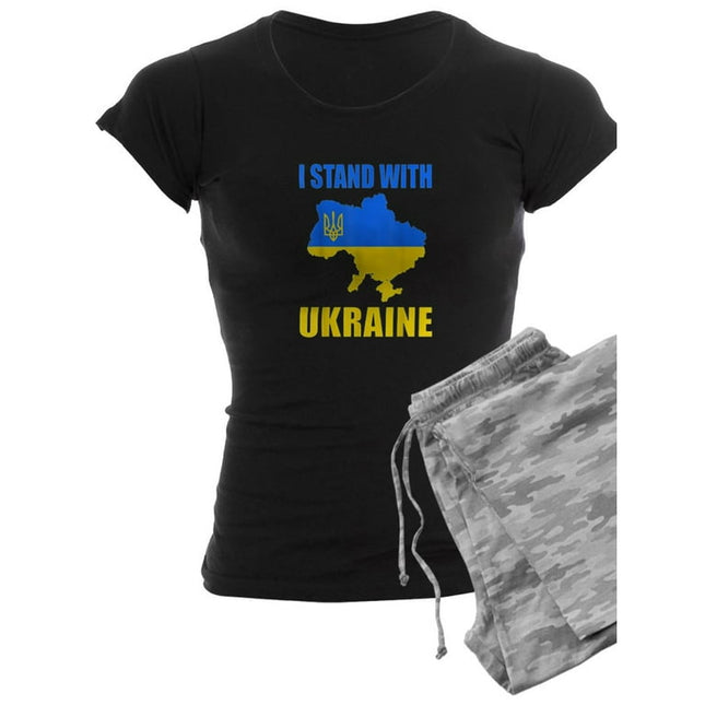 CafePress - I Stand With Ukraine Map And Ukrainian Fla Pajamas - Women's Dark Pajamas