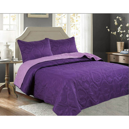 3 PCS Shell & Seahorse Stitched Pinsonic Reversible Lightweight All Season Bedspread Quilt Coverlet Oversize Purple Color Queen Size
