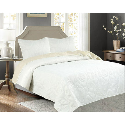 3 PCS Shell & Seahorse Stitched Pinsonic Reversible Lightweight All Season Bedspread Quilt Coverlet Oversize White Color King Size