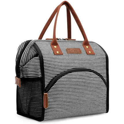 Insulated Lunch Bag for Men, Women, Kids, Leak Proof Lunch Box for Work, School or Weekend Classical Black-White Stripes