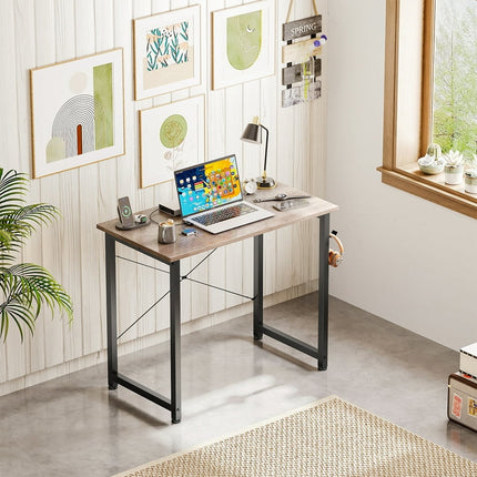 32 inch Small Computer Desk for Small Space, Modern Simple Style Desk for Living Room/Beroom/Home Office, Sturdy Student Writing Desk, Grey Oak