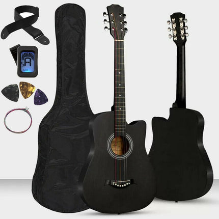 38" All-Wood Acoustic Guitar Starter Level Kit with Gig Bag, E-Tuner, Picks, Strap and Extra Set 6 Strings