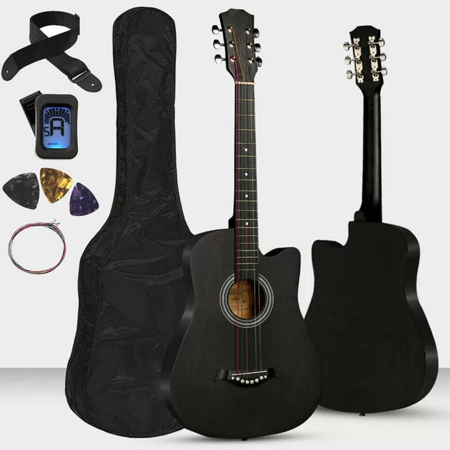 38" All-Wood Acoustic Guitar Starter Level Kit with Gig Bag, E-Tuner, Picks, Strap and Extra Set 6 Strings
