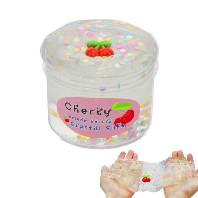 Seekfunning Cherry White Clear Slime Crystal with Candy Sakura Slices, 2.36oz Non Sticky Premade Crystal Slime Soft Jelly Clay for Girl Boy, DIY Mud Bubble Slime Stretchy Putty Kids Gift